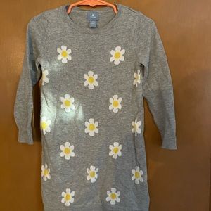 Gap Baby Girls Long Sleeve Knit Dress Gray with Daisy Flowers Size 3